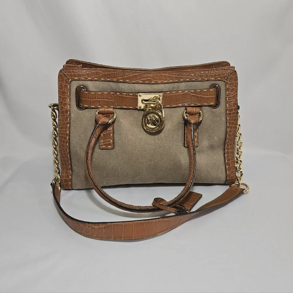 Michael Michael Kors Hamilton Pick Stitch Hemp EW Satchel Canvas Purse